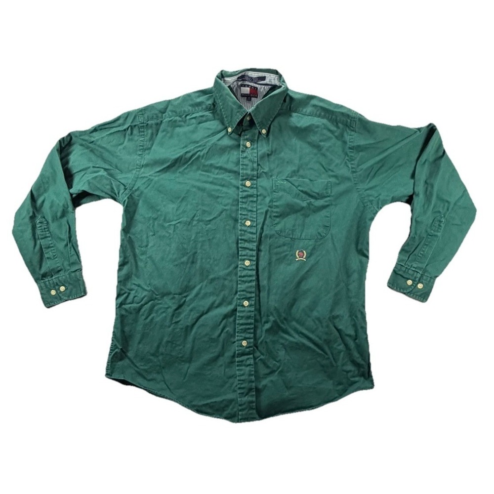 Tommy Hilfiger Shirt Men's Green Size M Long Sleeve Button Down Front Pocket